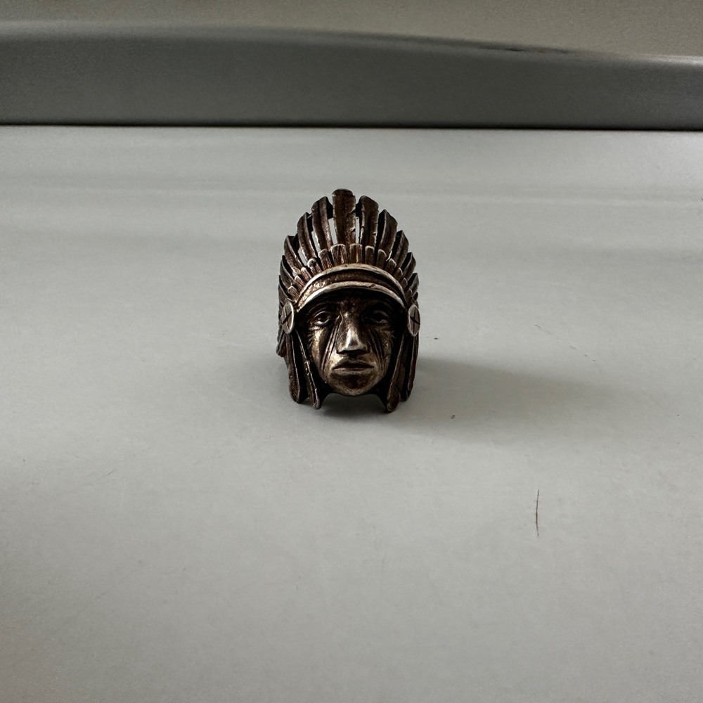 Brass Indian chief head ring antique